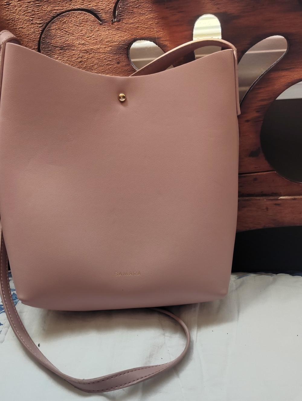 SAMARA Blush Pink Leather Bucket Bag